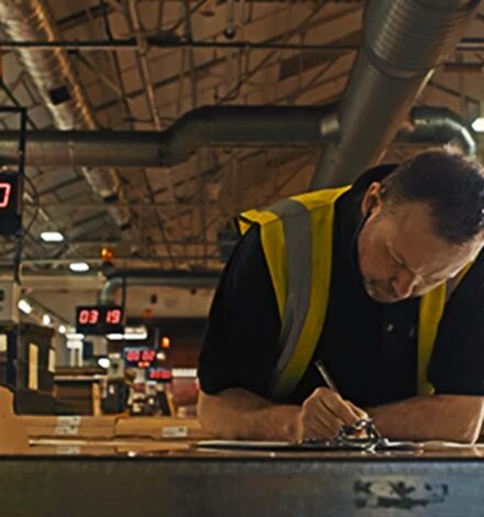 Amtico company man working in warehouse with Hi Vis